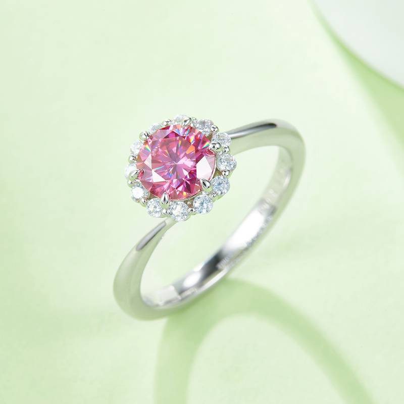 爱火S925银镀白金MoissaniteWomen's Ring1ctD级